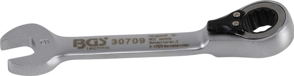 Ráčnový očkoplochý klíč | krátký | přepínatelný | 9 mm