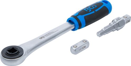 Průchozí ráčna s adaptérem a kombinovaným stupňovitým klíčem | 12