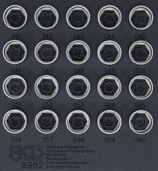 Vložka do dílenského vozíku 1/6: sada zástrčných hlavic pro bezpečnostní šrouby ráfků pro BMW | 20dílná