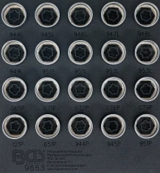 Vložka do dílenského vozíku 1/6: sada zástrčných hlavic pro bezpečnostní šrouby ráfků pro Volvo | 20dílná